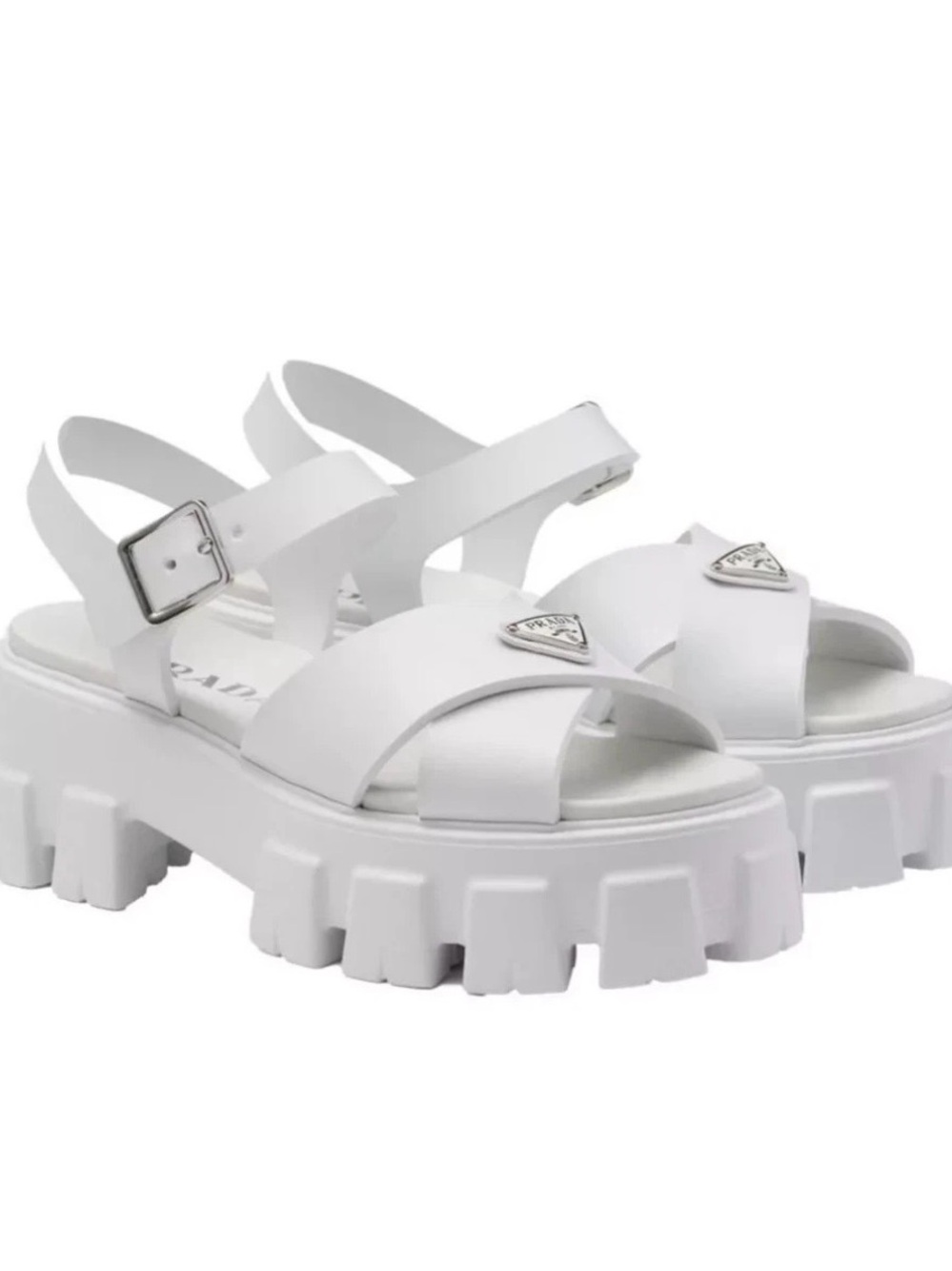 PRADA MONOLITH WHITE RUBBER PLATFORM SANDALS